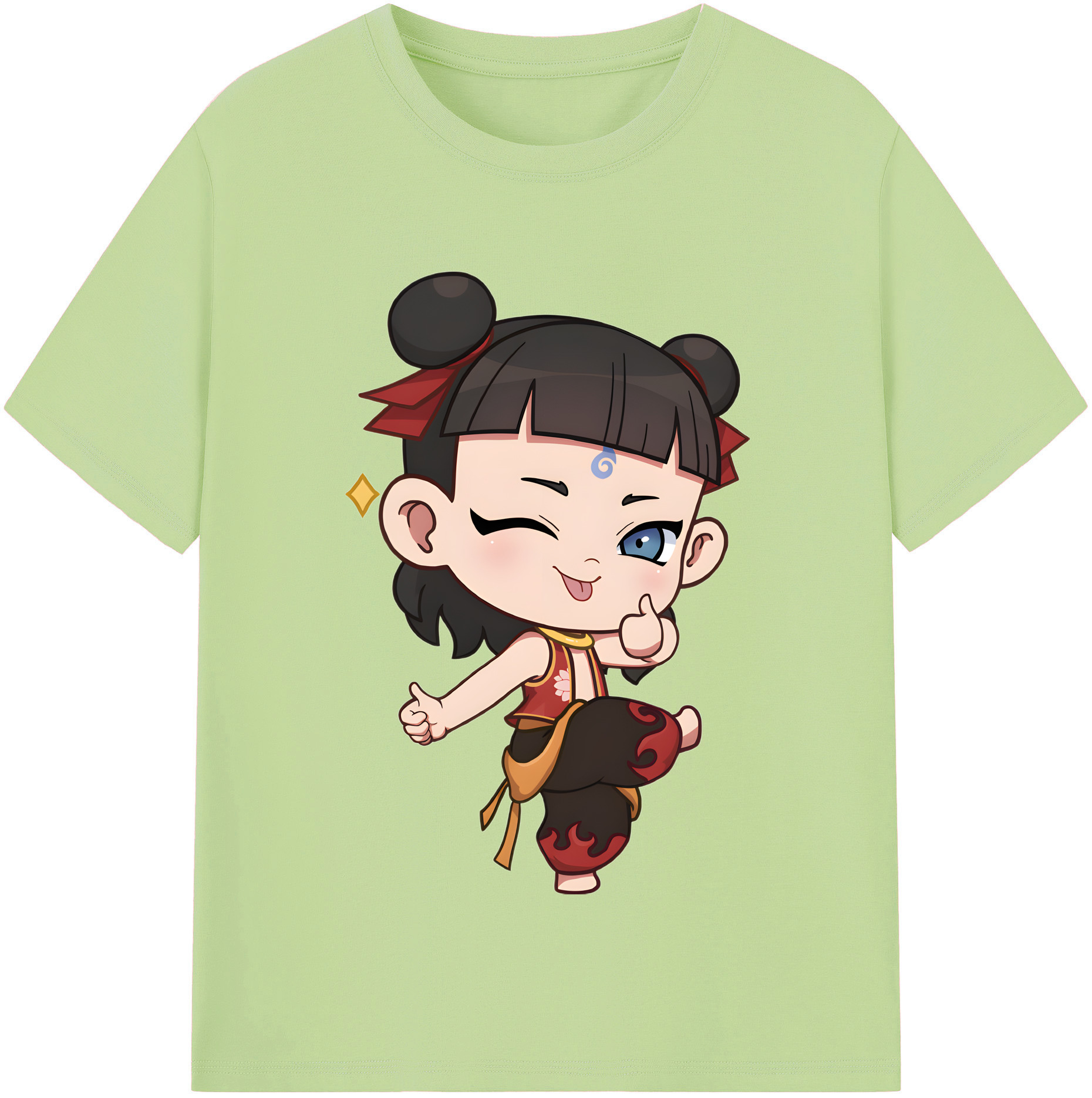 （画像用） Ne Zha 2 ナタ 魔童の大暴れ 綿100％半袖Tシャツ（フロントプリント）